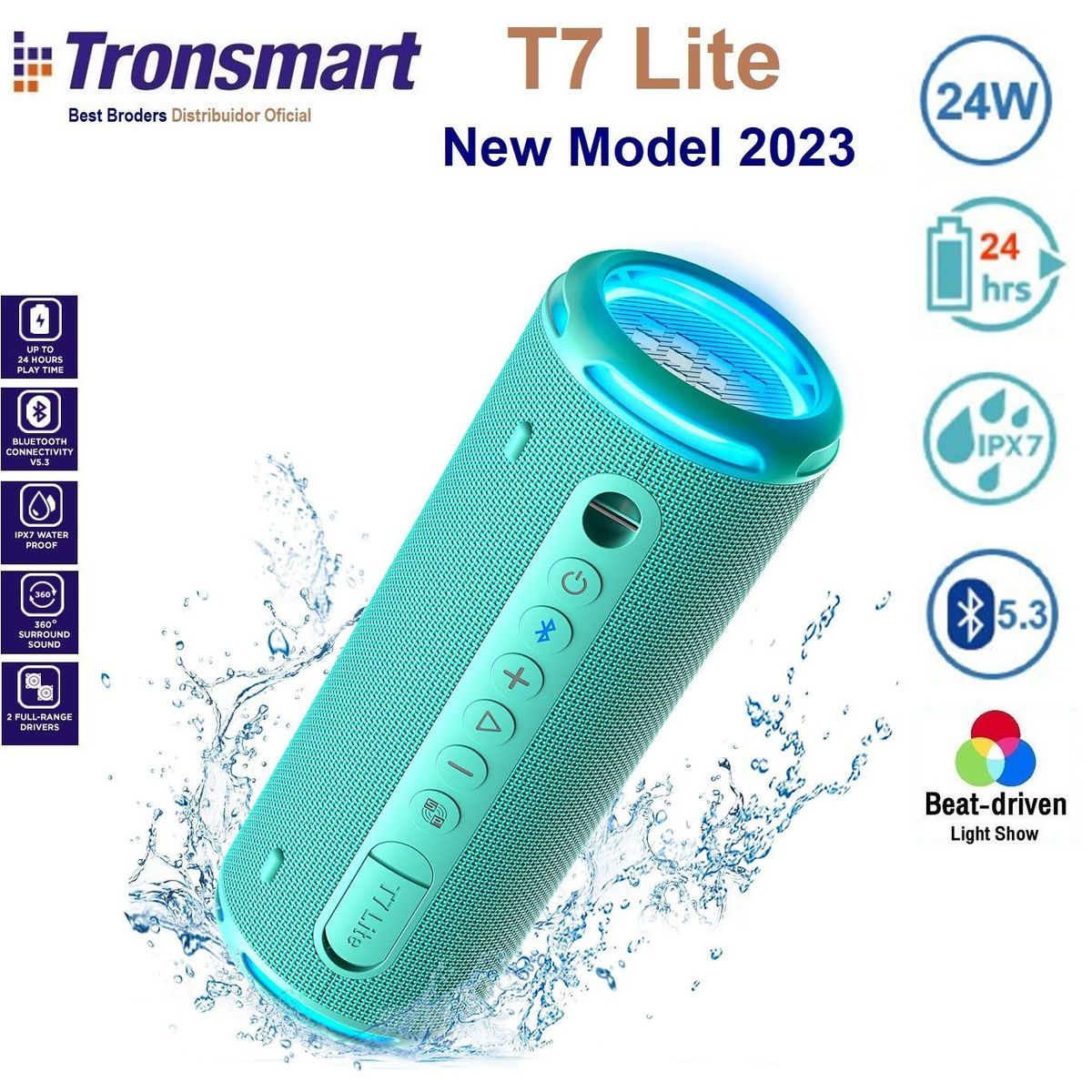 TRONSMART - Parlante Bluetooth Tronsmart T7 Lite - Verde IPX7- 24hr musica-24 Watt
