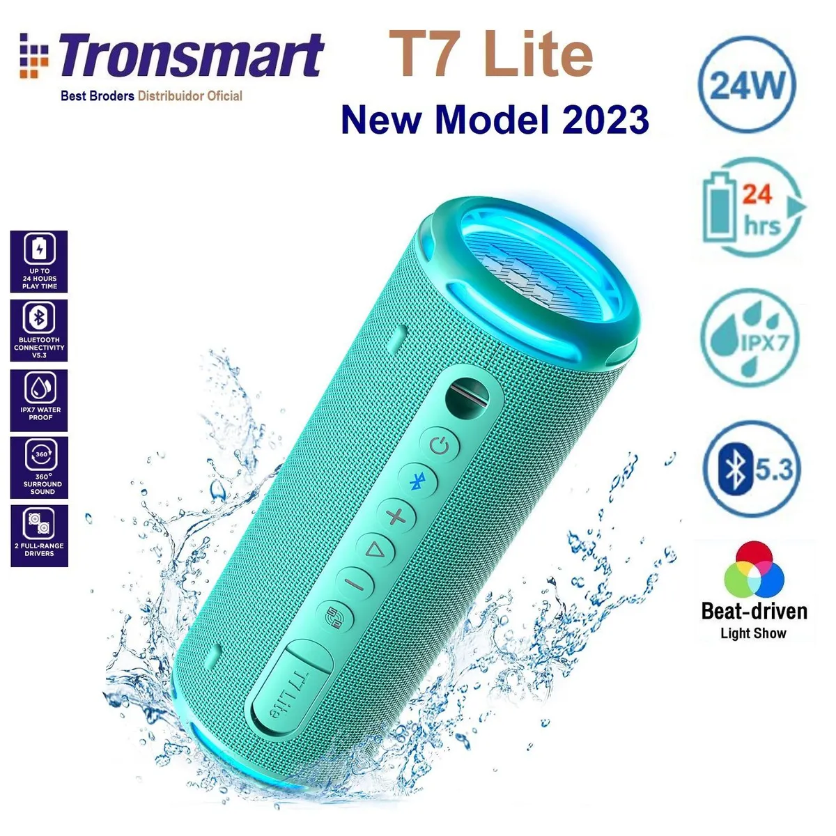 TRONSMART - Parlante Bluetooth Tronsmart T7 Lite - Verde IPX7- 24hr musica-24 Watt