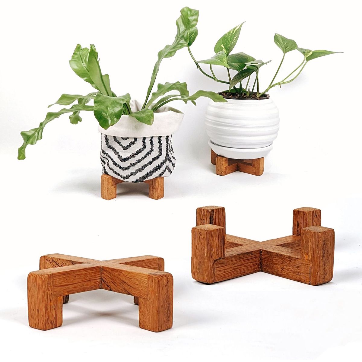 UN CUARTO VERDE - Parante en cruz de Madera UN CUARTO VERDE para Plantas y Macetas hasta 14cm