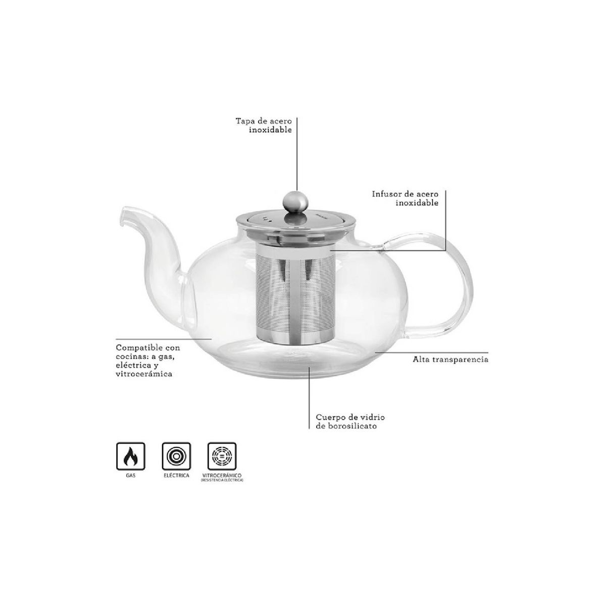 TRAMONTINA - Tetera de vidrio TRAMONTINA de acero inox 1L