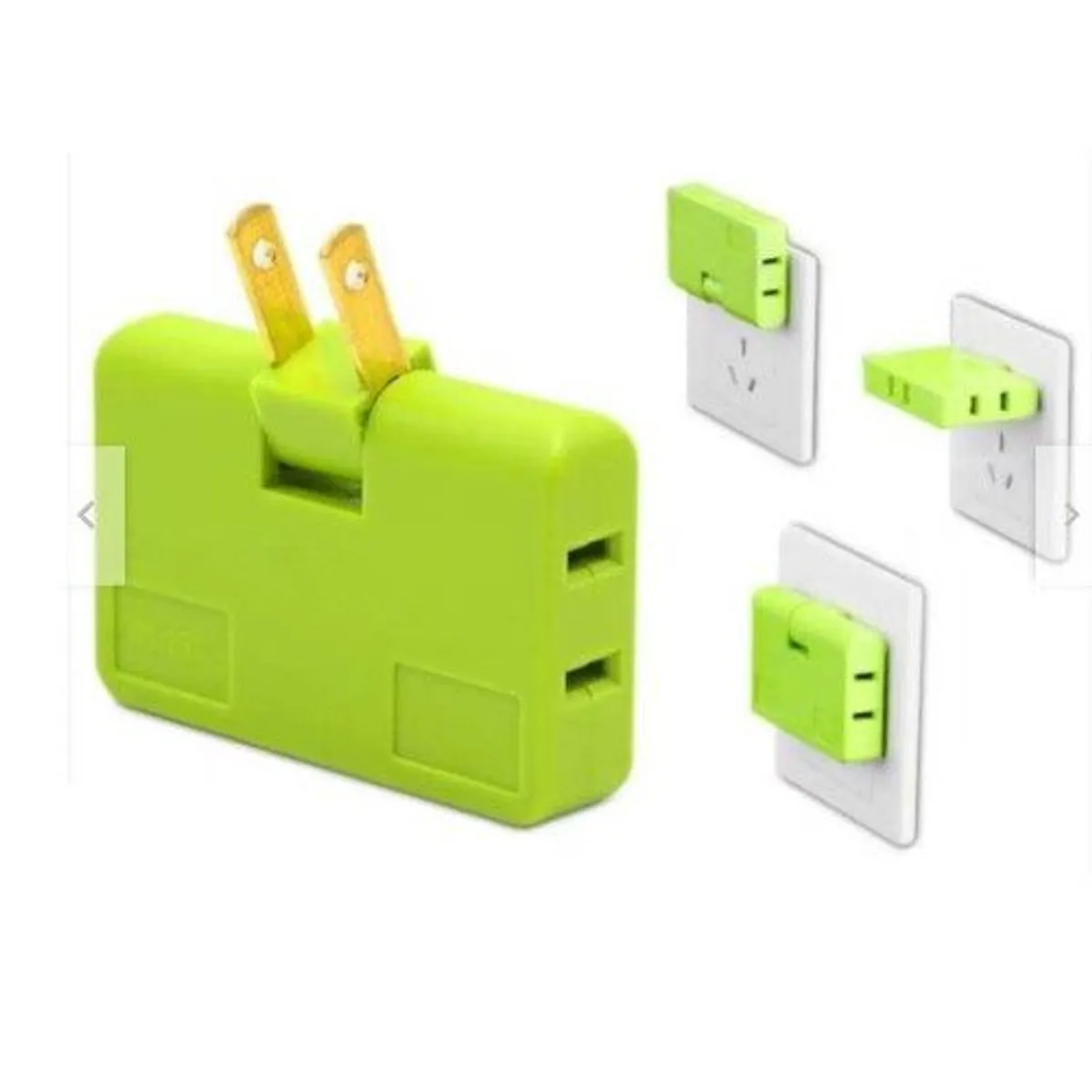 GENERICO - Adaptador Triple Enchufe Plano Giratorio 3 En 1 Conector - Verde