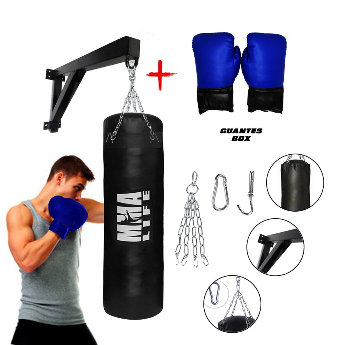 HOLGU - Saco de box 120cm RACK cadena guantes de box SUPER COMBO BOX