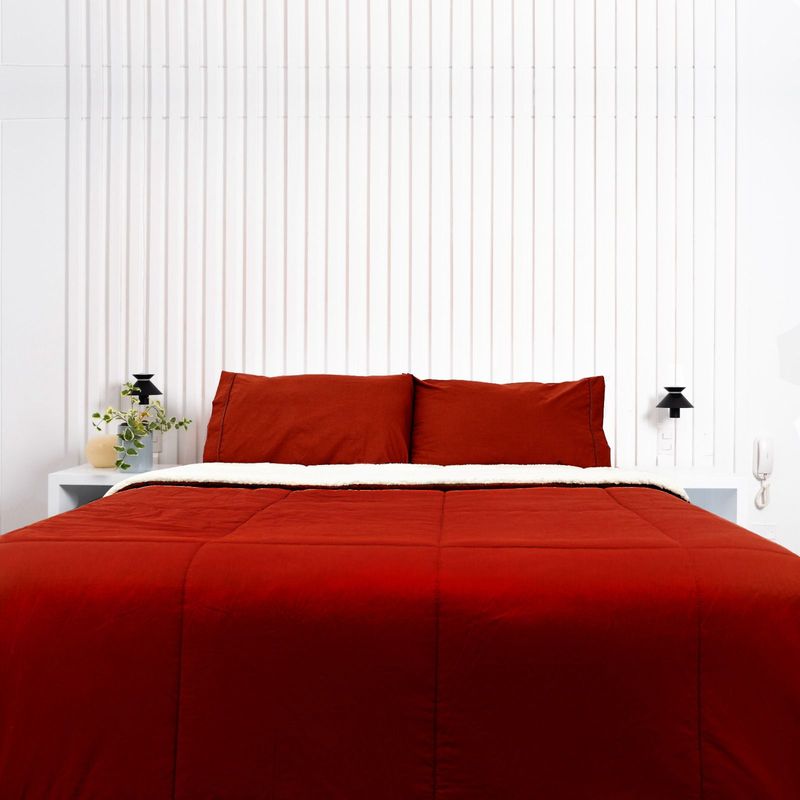 COBITEX HOME - Edredón king rojo con reversible de corderito cobitex 100 algodón.