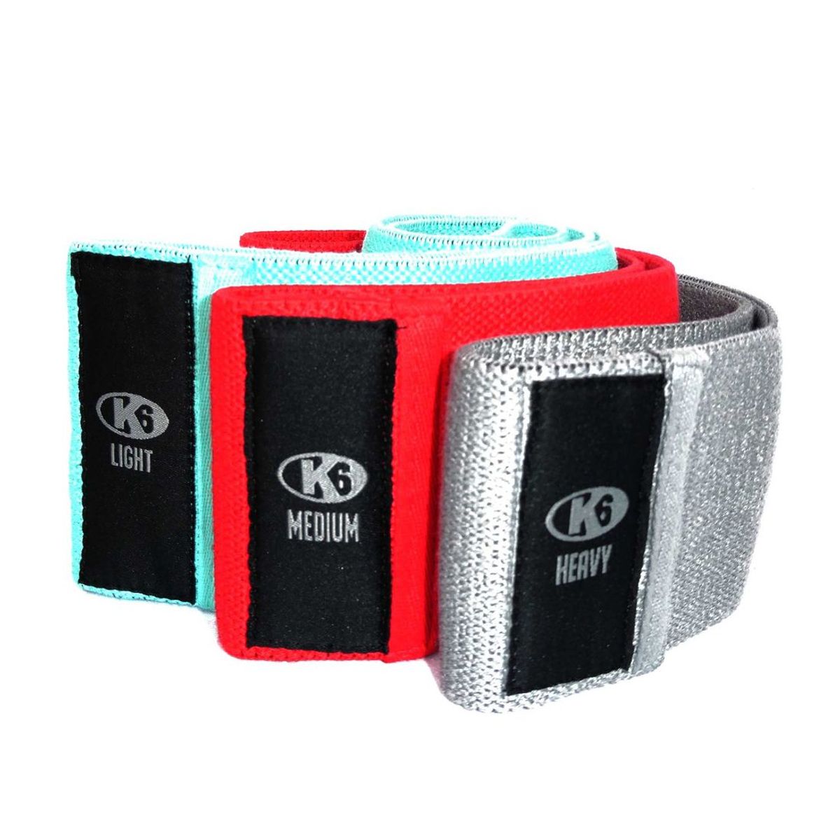K6 FITNESS - Set de 3 Bandas Resistencia Elásticas Ejercicio Tela 7-27kg