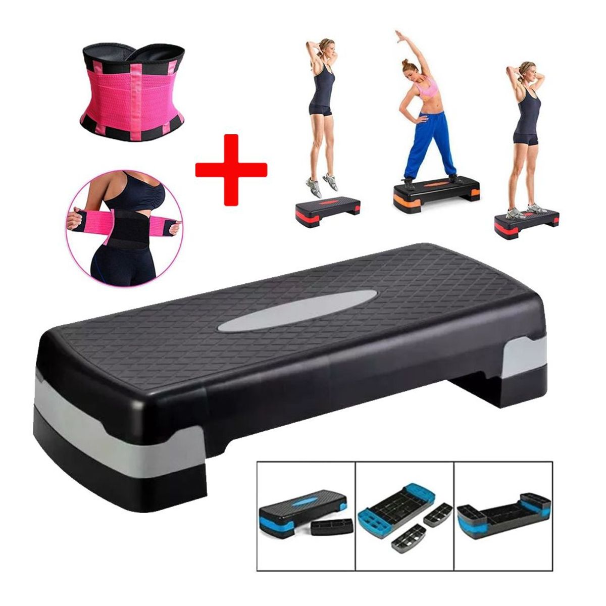 GENERICO - Step aeróbicos 2 niveles antideslizantes faja doble ajuste