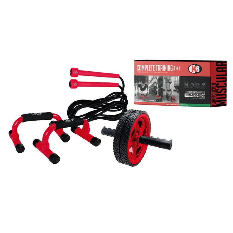K6 FITNESS - Kit Push Up Rueda Abdominal Lazo Para Saltar K6 Ejercicio