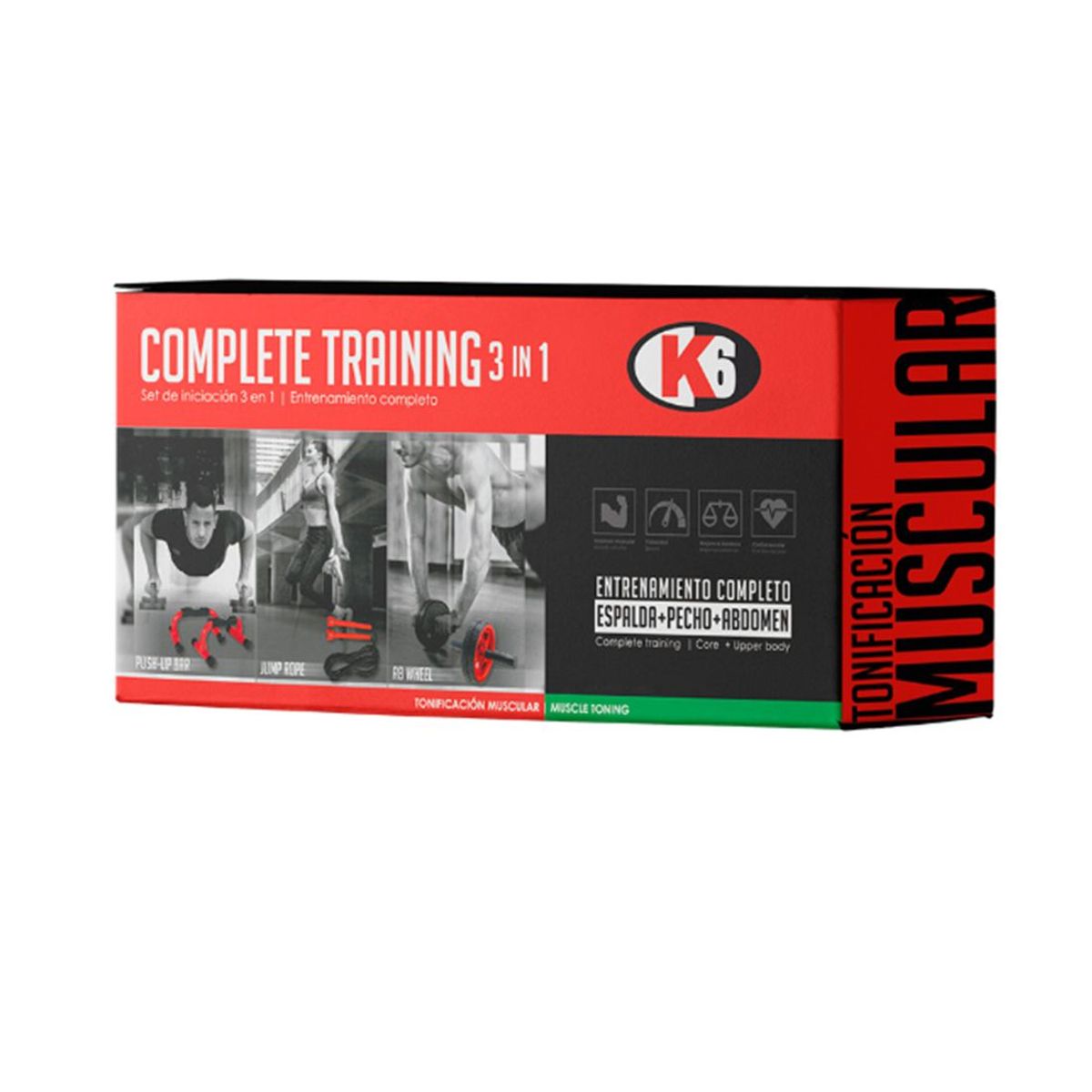 K6 FITNESS - Kit Push Up Rueda Abdominal Lazo Para Saltar K6 Ejercicio