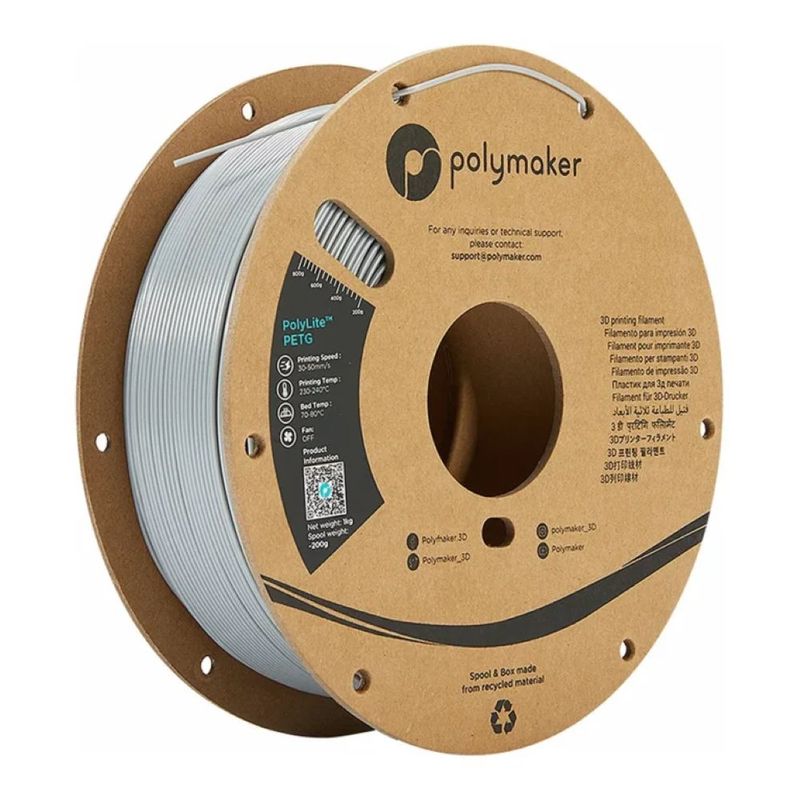 POLYMAKER - FILAMENTO POLYLITE PETG GRIS 175MM 1KG