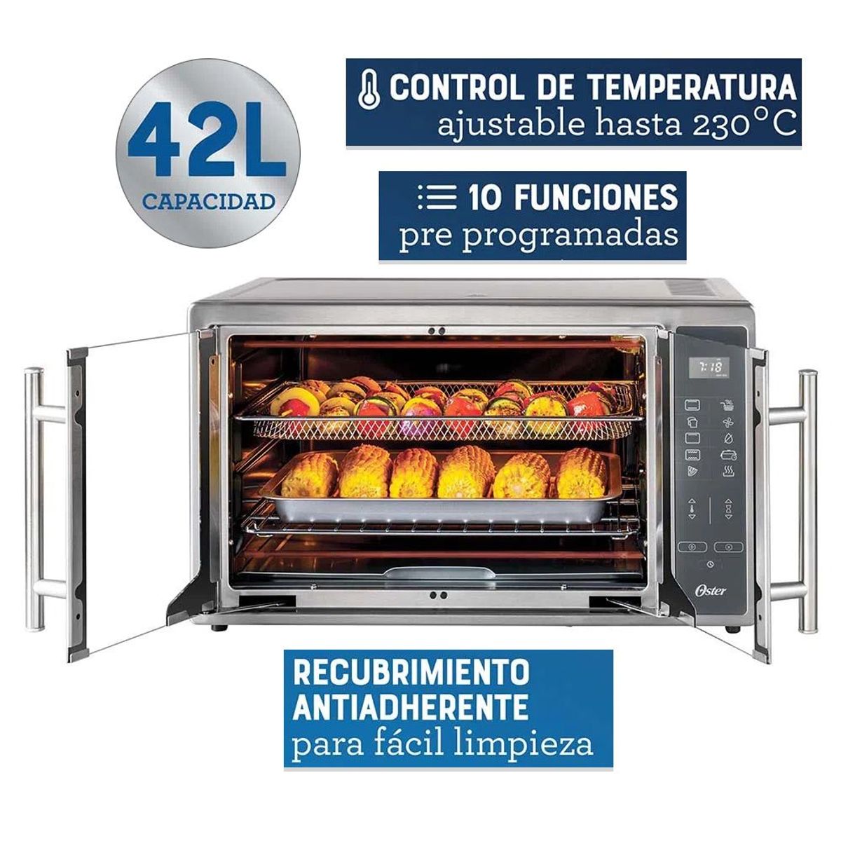 OSTER - Horno Electrico digital Oster con freidora de aire 42L TSSTTVFDDAF
