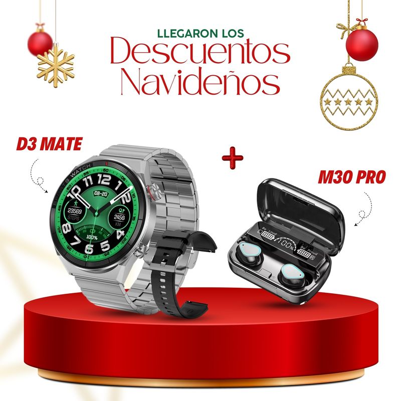 OEM - Smartwatch DT3 Mate  Doble correa metal y silicona + Audifono