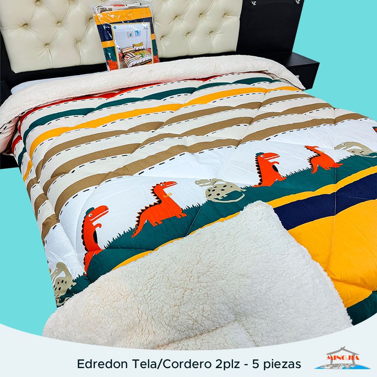 MINGDA - EDREDÓN TELA CON CARNERO DINO BLANCO  2PLZ