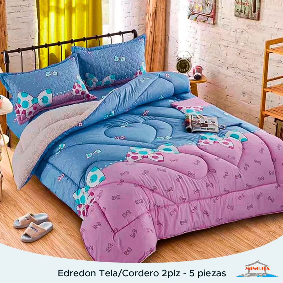 MINGDA - EDREDÓN TELA CON CARNERO LAZO CELESTE 2PLZ