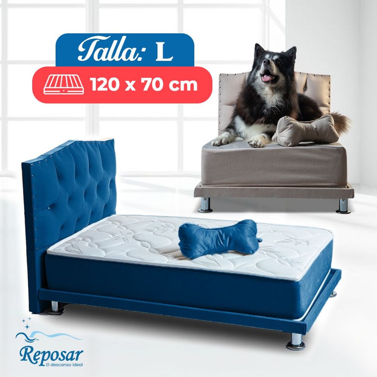 REPOSAR EL DESCANSO IDEAL - Cama Mascota PREMIUM trio L color Azul My Pet