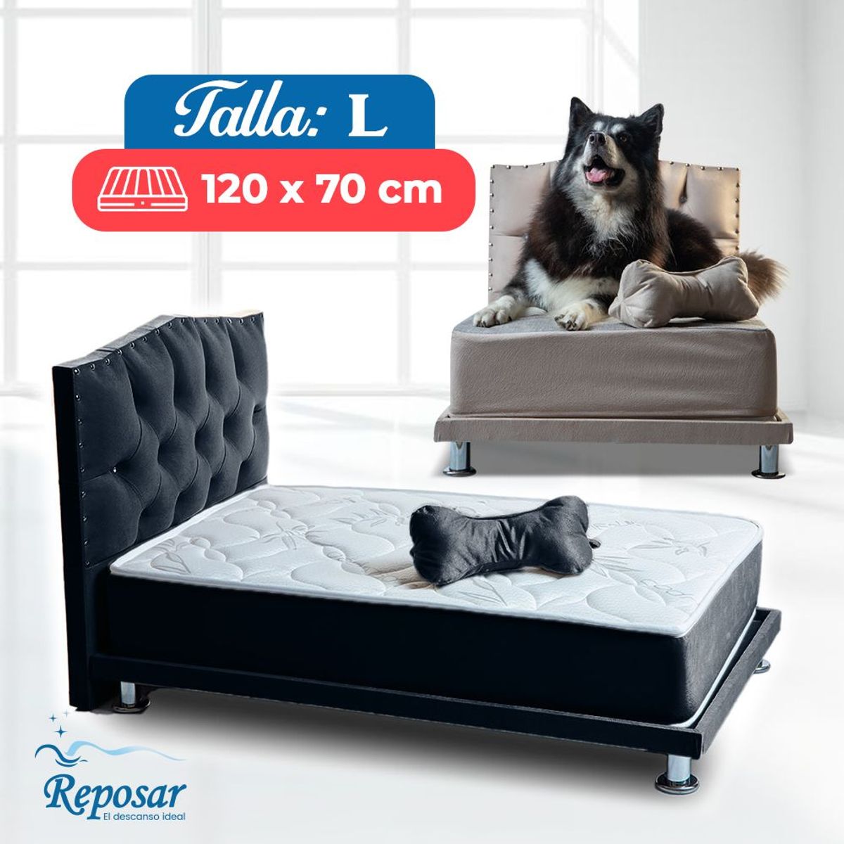 REPOSAR EL DESCANSO IDEAL - Cama Mascota PREMIUM trio L color Negro My Pet