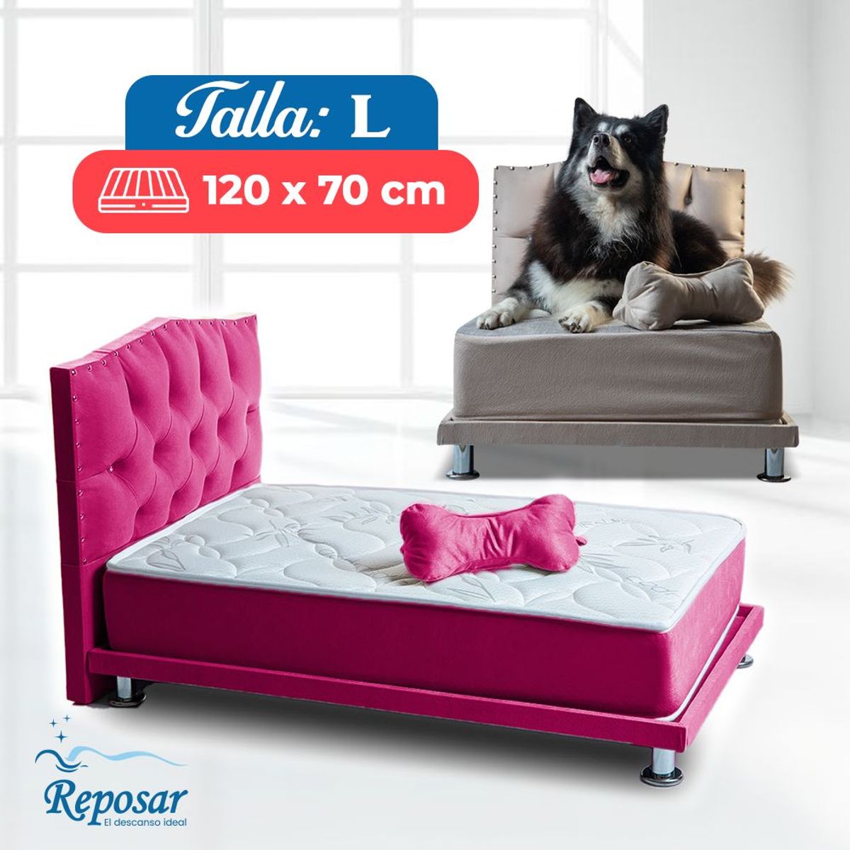 REPOSAR EL DESCANSO IDEAL - Cama Mascota PREMIUM trio L color Fucsia My Pet