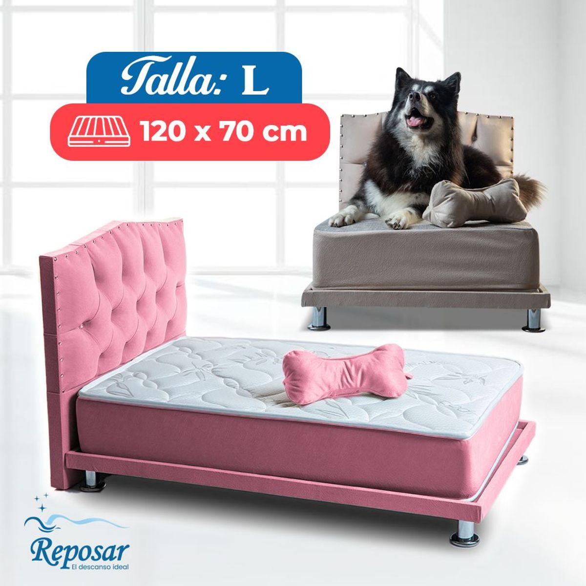REPOSAR EL DESCANSO IDEAL - Cama Mascota PREMIUM trio L color Rosado My Pet