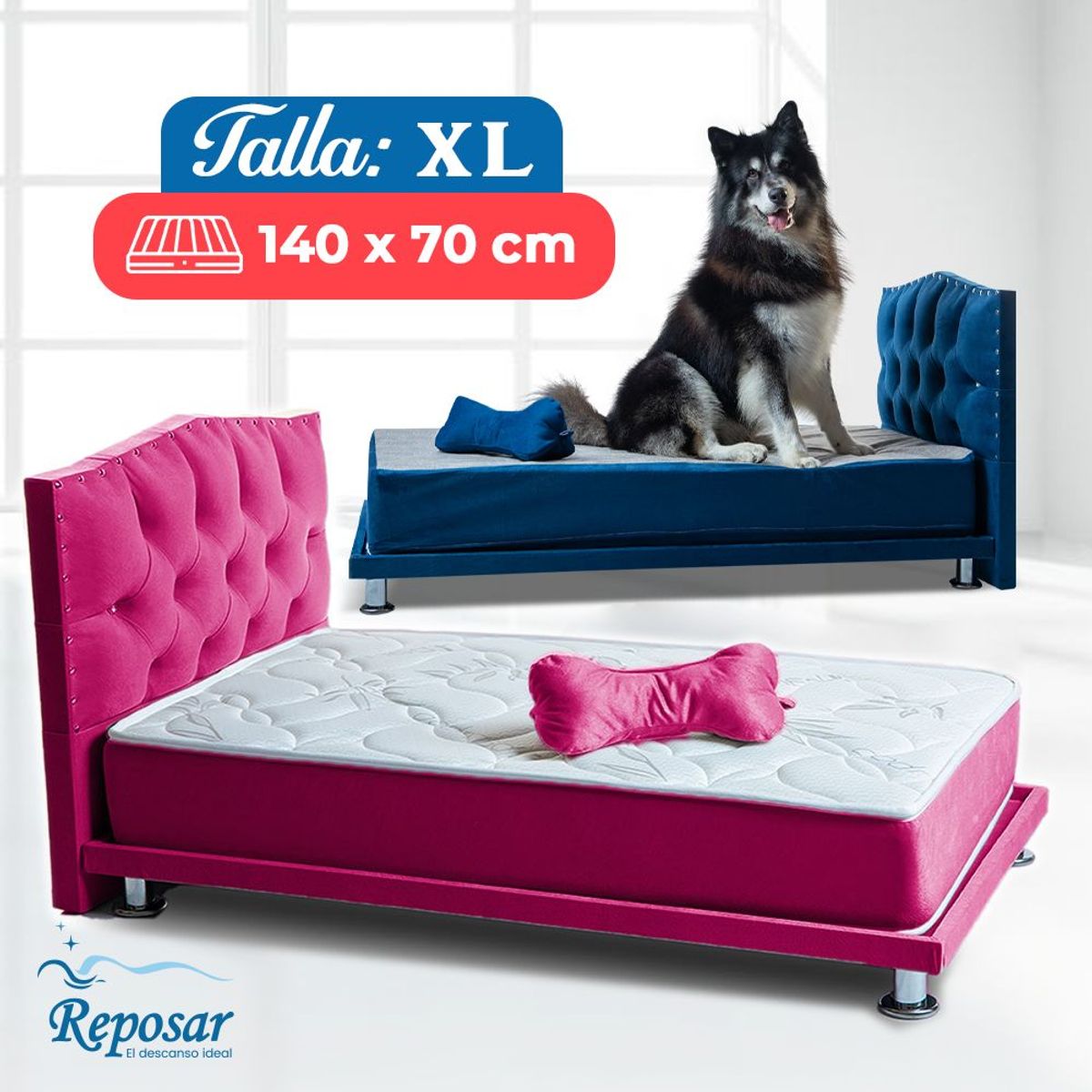 REPOSAR EL DESCANSO IDEAL - Cama Mascota PREMIUM trio XL color Fucsia My Pet