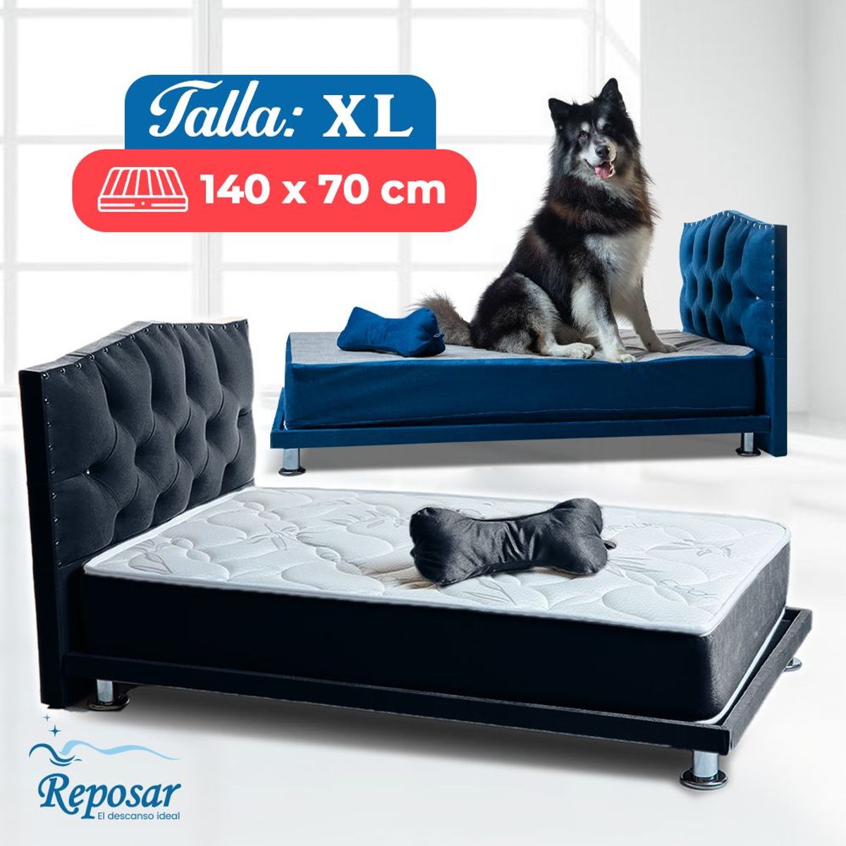 REPOSAR EL DESCANSO IDEAL - Cama Mascota PREMIUM trio XL color Negro My Pet