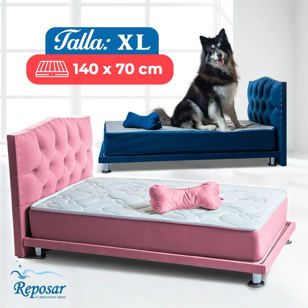 REPOSAR EL DESCANSO IDEAL - Cama Mascota PREMIUM trio XL color Rosado My Pet