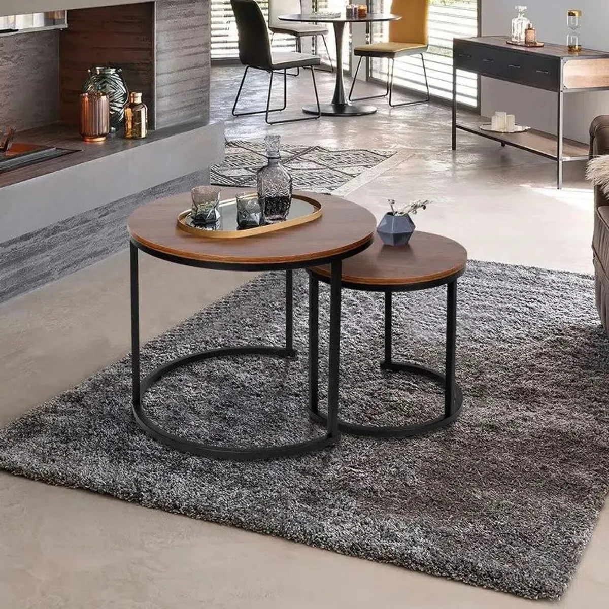 GENERICO - Mesas de centro estilo nido circular industrial marrón