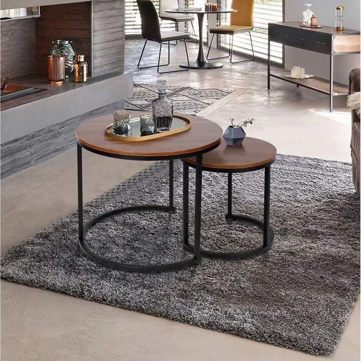 GENERICO - Mesas de centro estilo nido circular industrial marrón