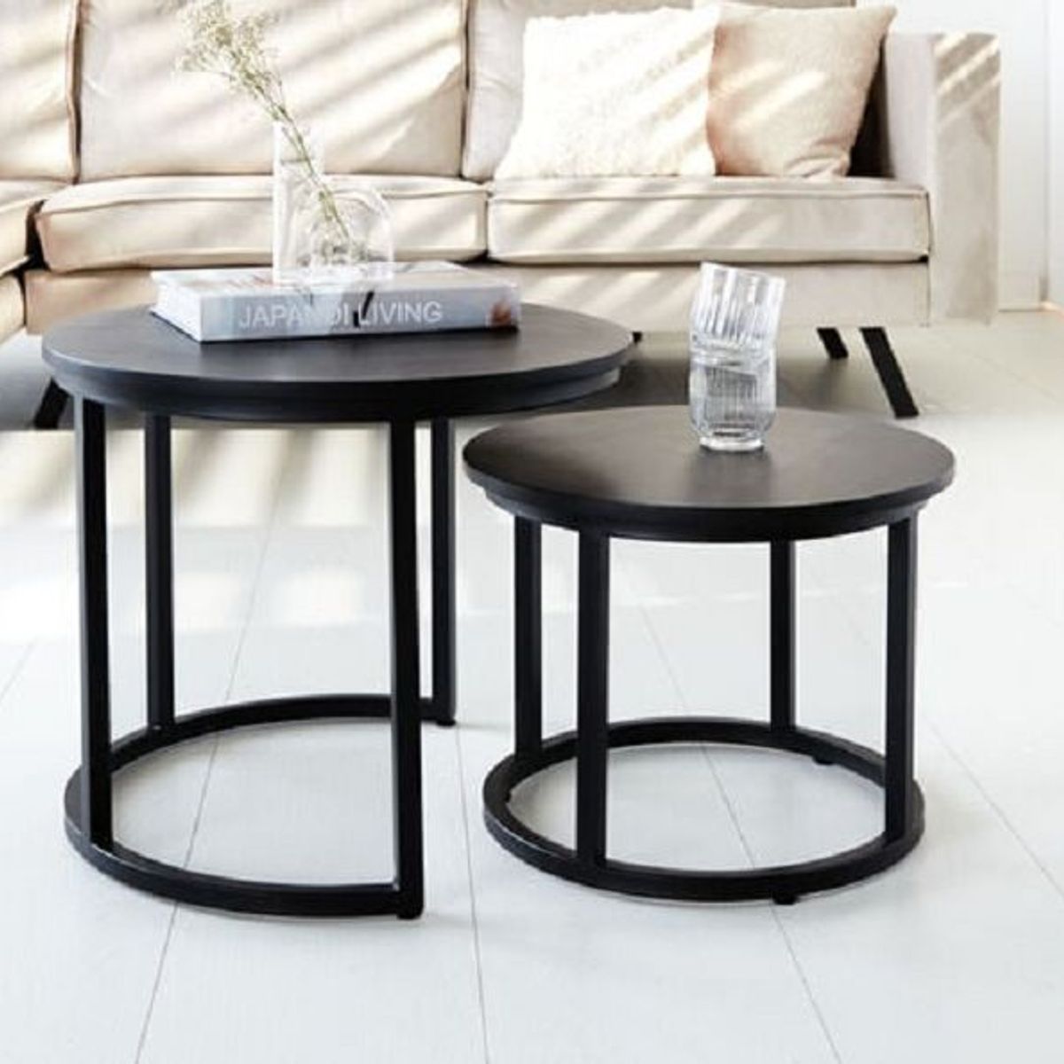 GENERICO - Mesas de centro estilo nido circular industrial negro