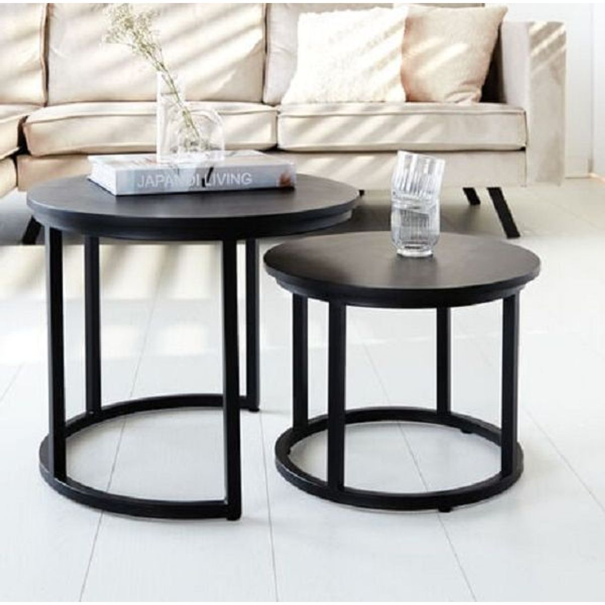 GENERICO - Mesas de centro estilo nido circular industrial negro