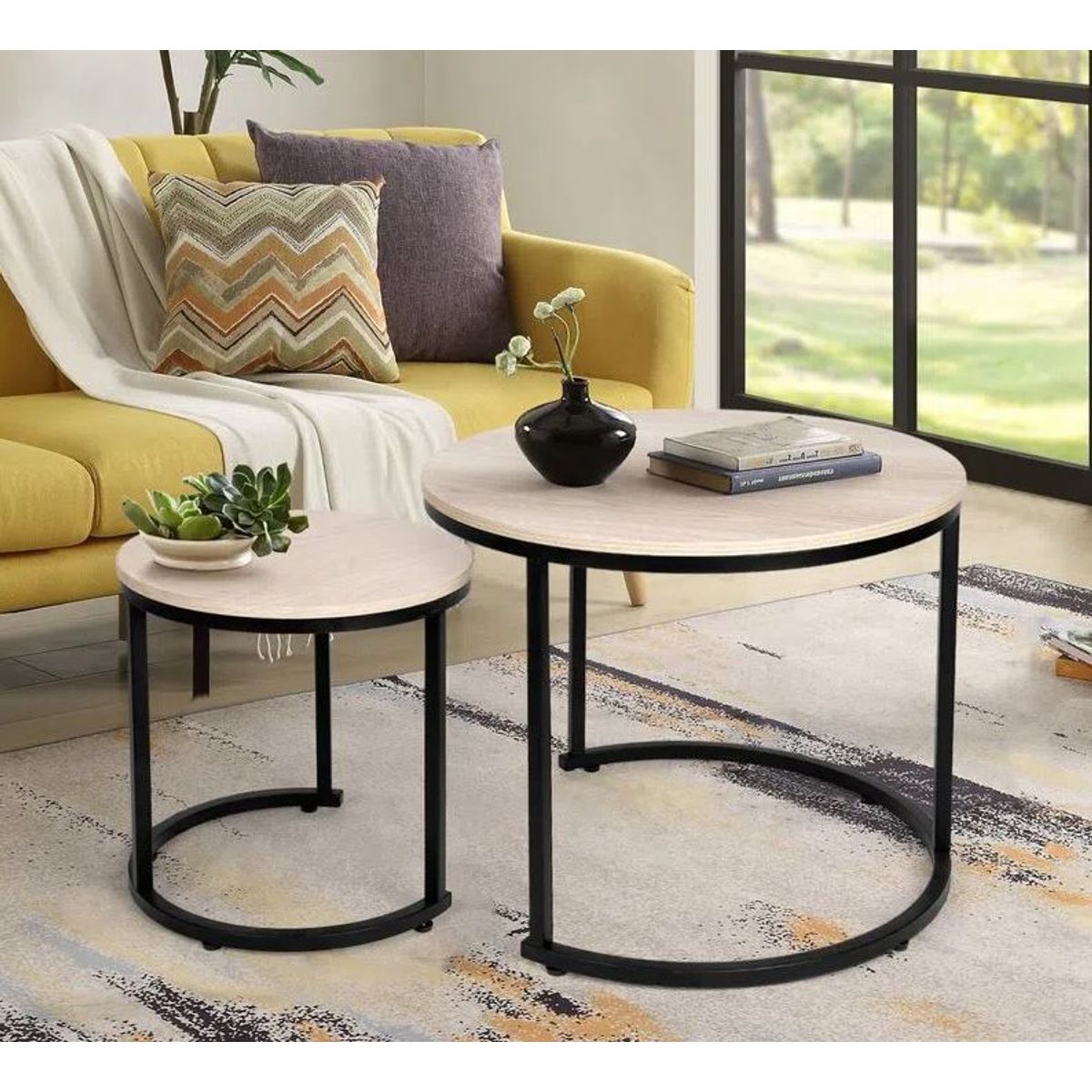 GENERICO - Mesas de centro estilo nido circular industrial crema