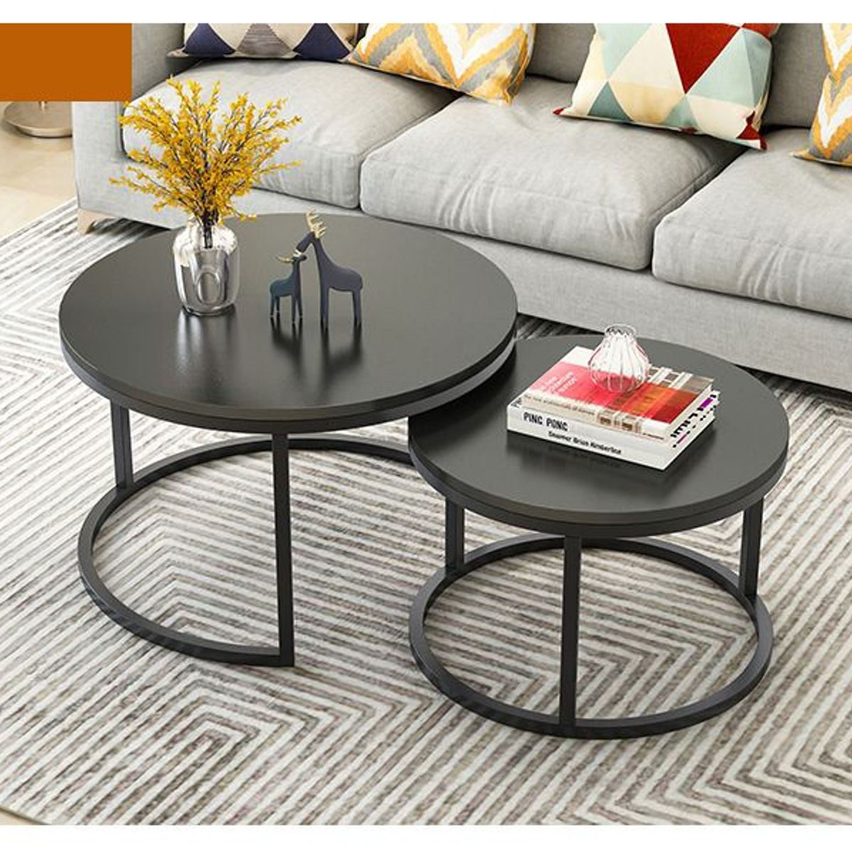 GENERICO - Mesas de centro estilo nido circular industrial negro