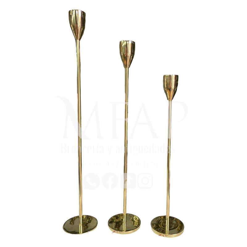 MFAP BRONCERIA Y ANTIGUEDADES - Juego de tres candelabros minimalista en bronce