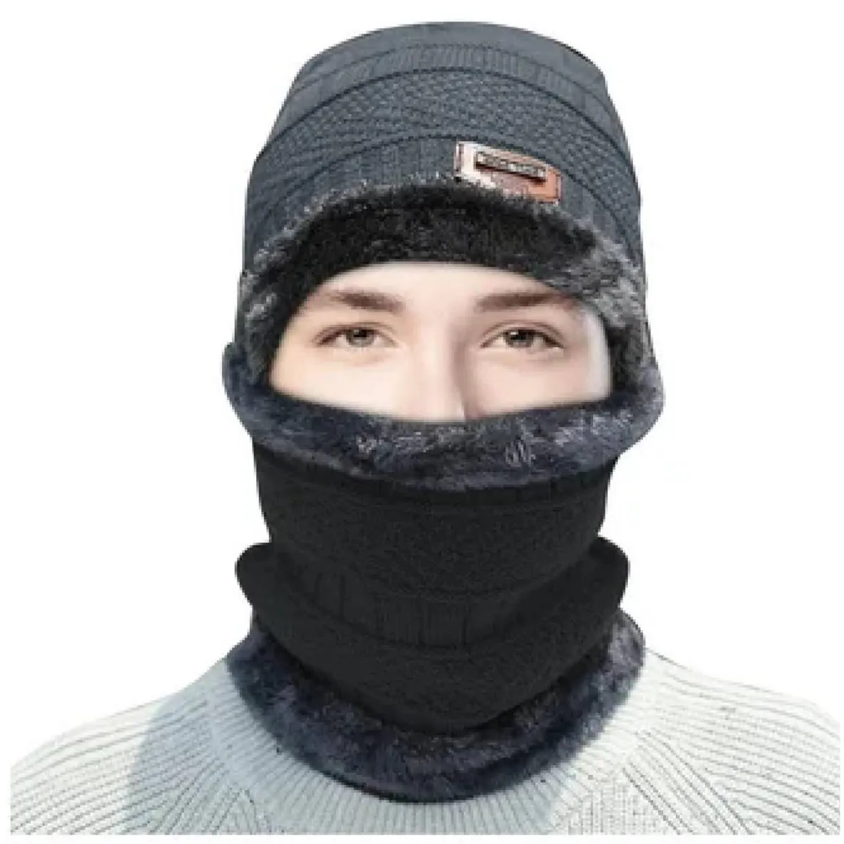 GENERICO - Gorro con cuellera unisex con forro de peluche antialérgico chullo