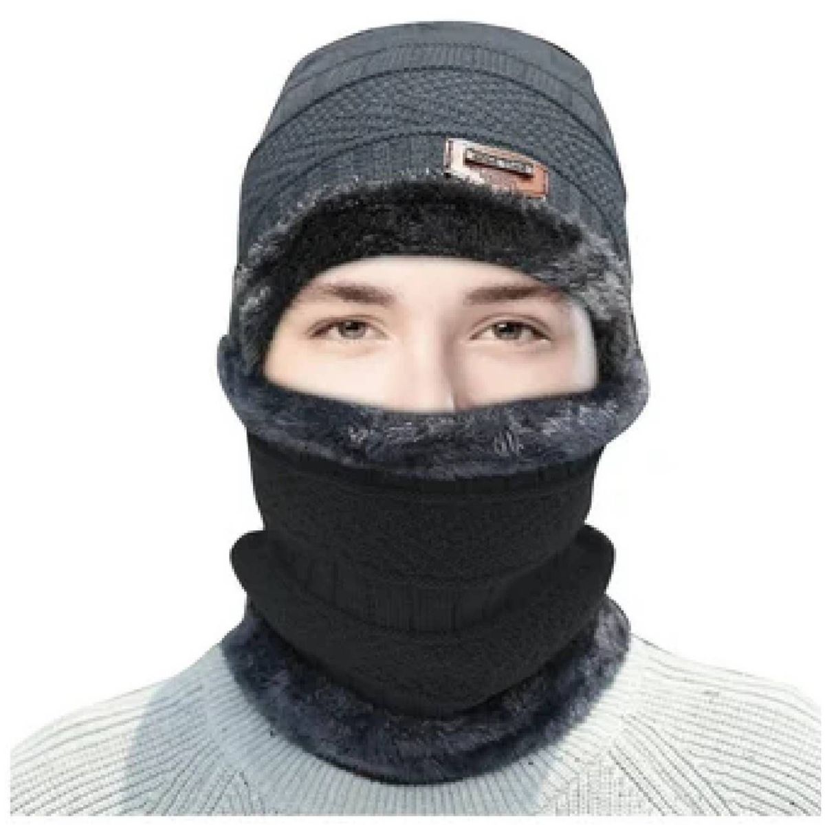 GENERICO - Gorro con cuellera unisex con forro de peluche antialérgico chullo