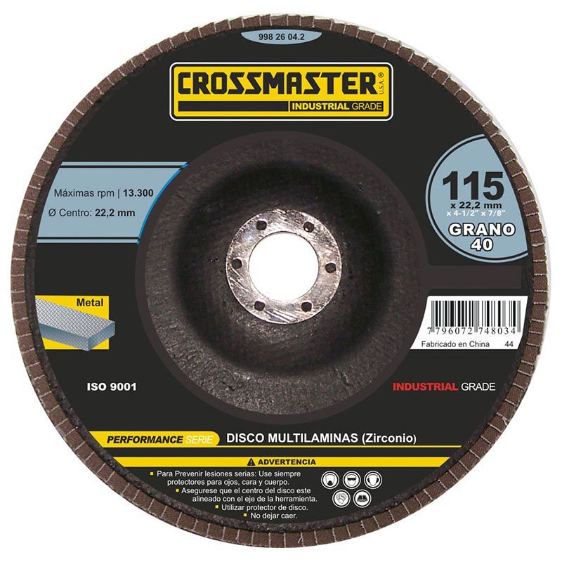GENERICO - Disco Flap 4.1/2" x 7/8" Crossmaster 9982624-3 Grano 60 - Rojo