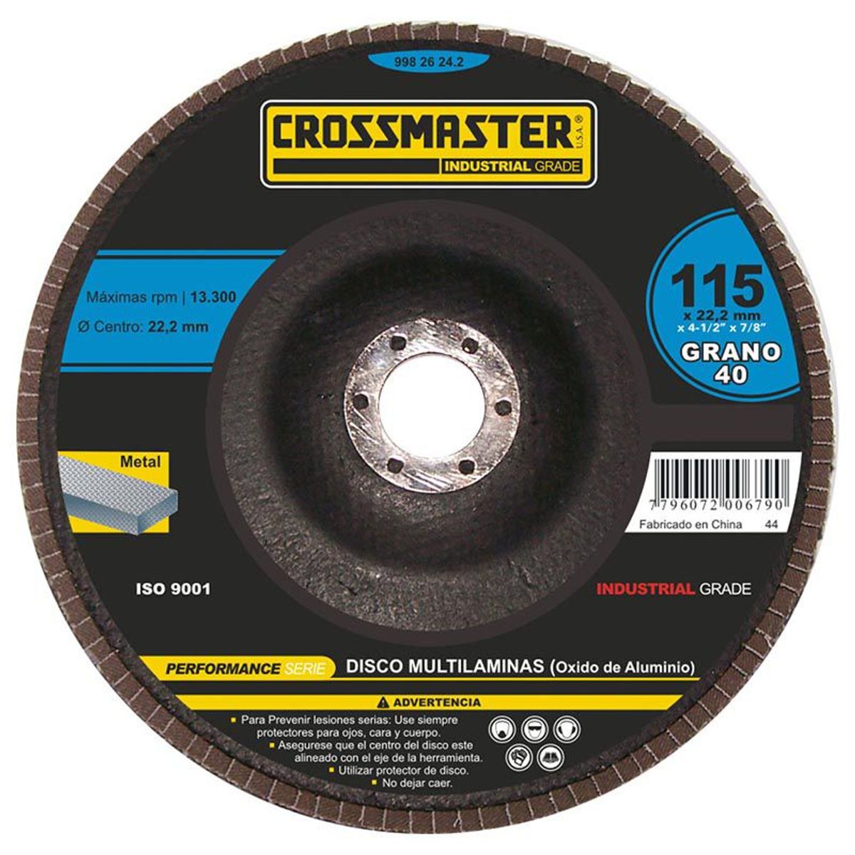 GENERICO - Disco Flap 4.1/2" x 7/8" Crossmaster 9982624-4 Grano 80 - Rojo