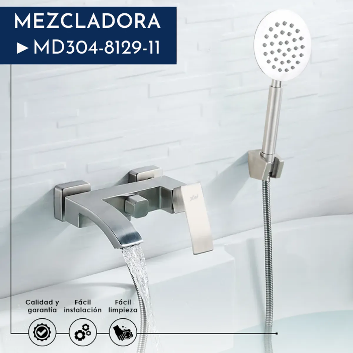 XM - MEZCLADORA MONOCOMANDO PARA DUCHA TELÉFONO Y TINA SATINADO MD304-8129-11