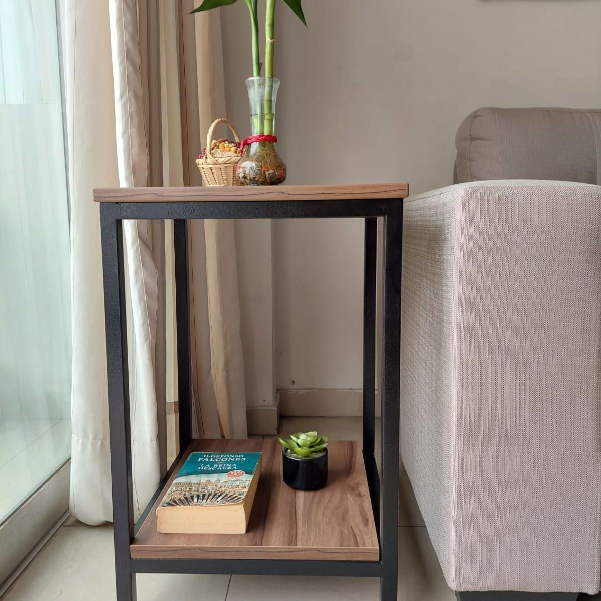 GENERICO - Mesa auxiliar industrial marrón 40x40x60