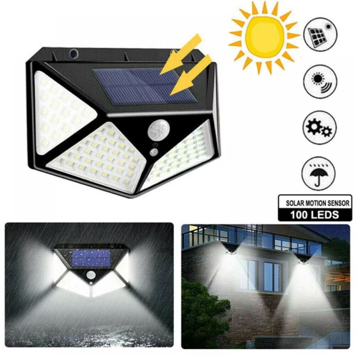 OEM - Reflector Solar 100LEDs Lampara de Pared Recargable Exteriores