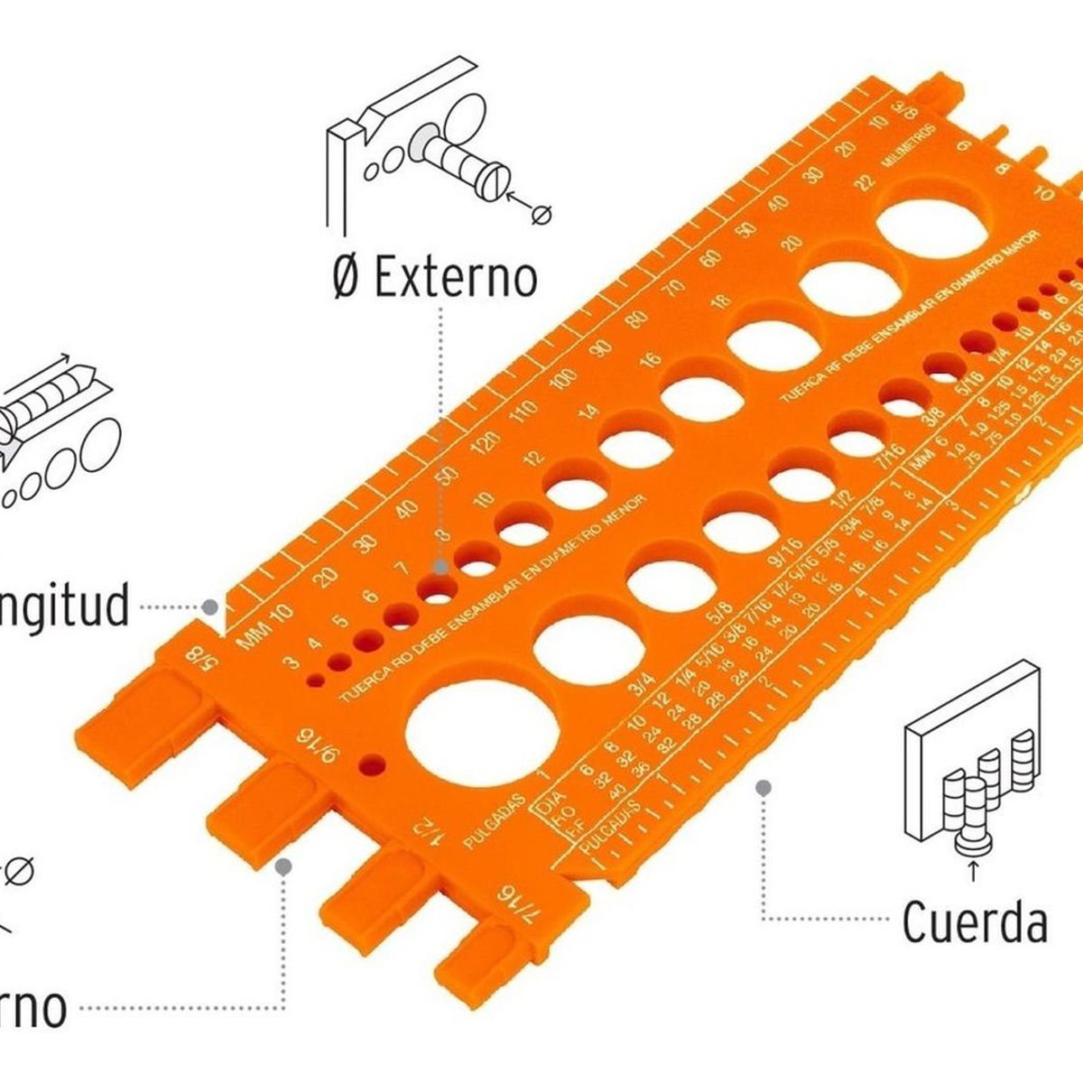 TRUPER - Regla medidora de tuercas y tornillos 22 cm Truper