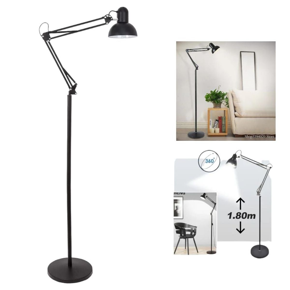 OEM - Lampara de Oficina Articulado de 170cm con Base - Negro