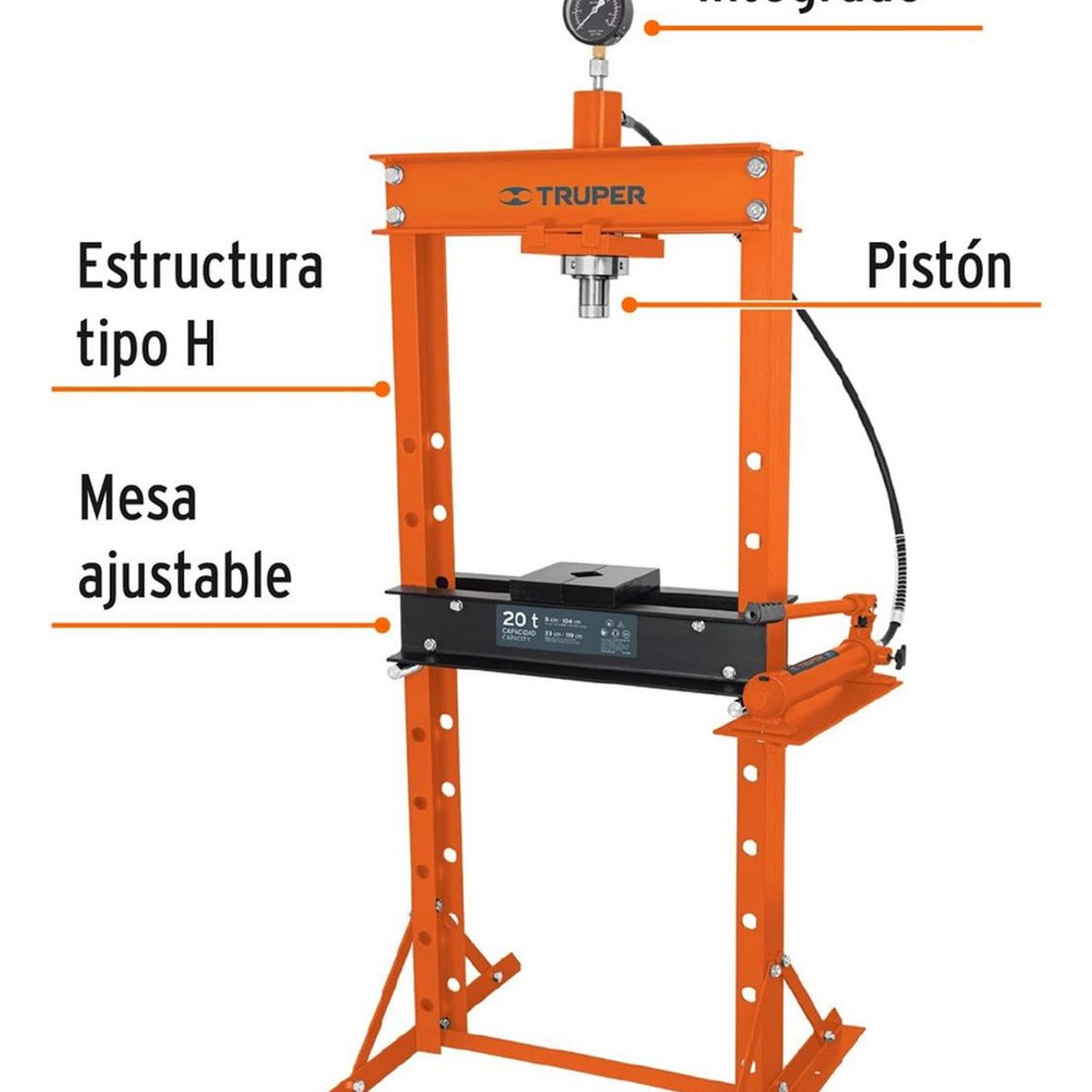 TRUPER - Prensa hidráulica tipo "H" de 20 toneladas con pistón Truper
