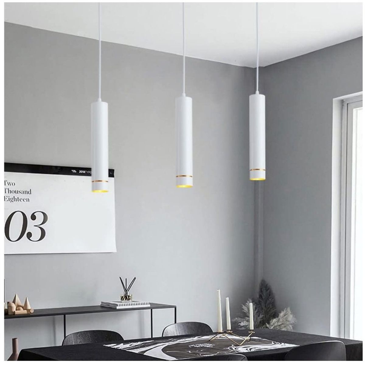 GENERICO - Lámpara colgante blanca cilíndrica moderna para sala de estar