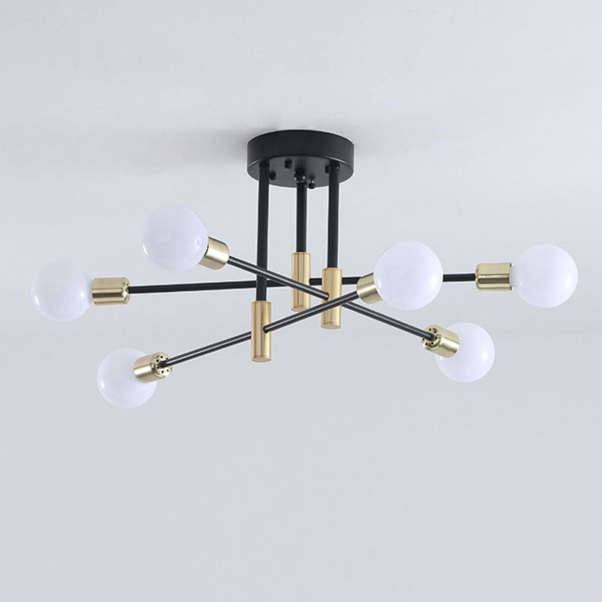 GENERICO - Lámpara colgante modelo araña dorado con negro- Incluye seis bombillas