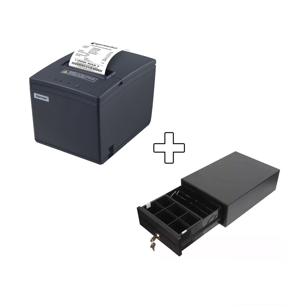 XPRINTER - Impresora ticketera térmica 80mm usb lan E200L + Gaveta dinero 21x30cm 3 guardabilletes 6 monederos