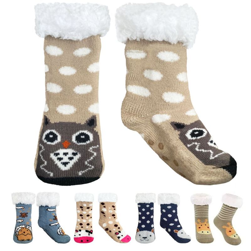 MINARI - Medias para Niñas Abrigadoras Forro de Carnero Pantuflas Antideslizantes M2341