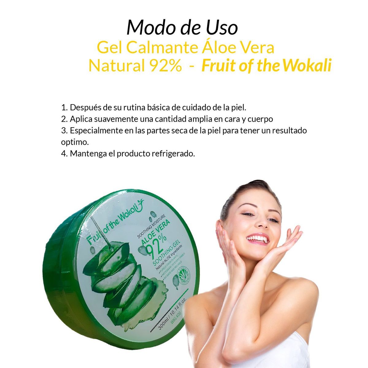 GENERICO - Gel Calmante Áloe Vera Natural 92 - Fruit of the Wokali 300ml