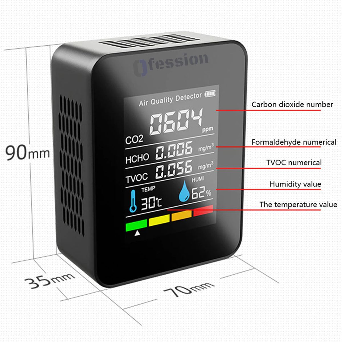 GENERICO - Medidor Calidad Aire 5 en 1 Co2 Temperatura Humedad dioxido carbono