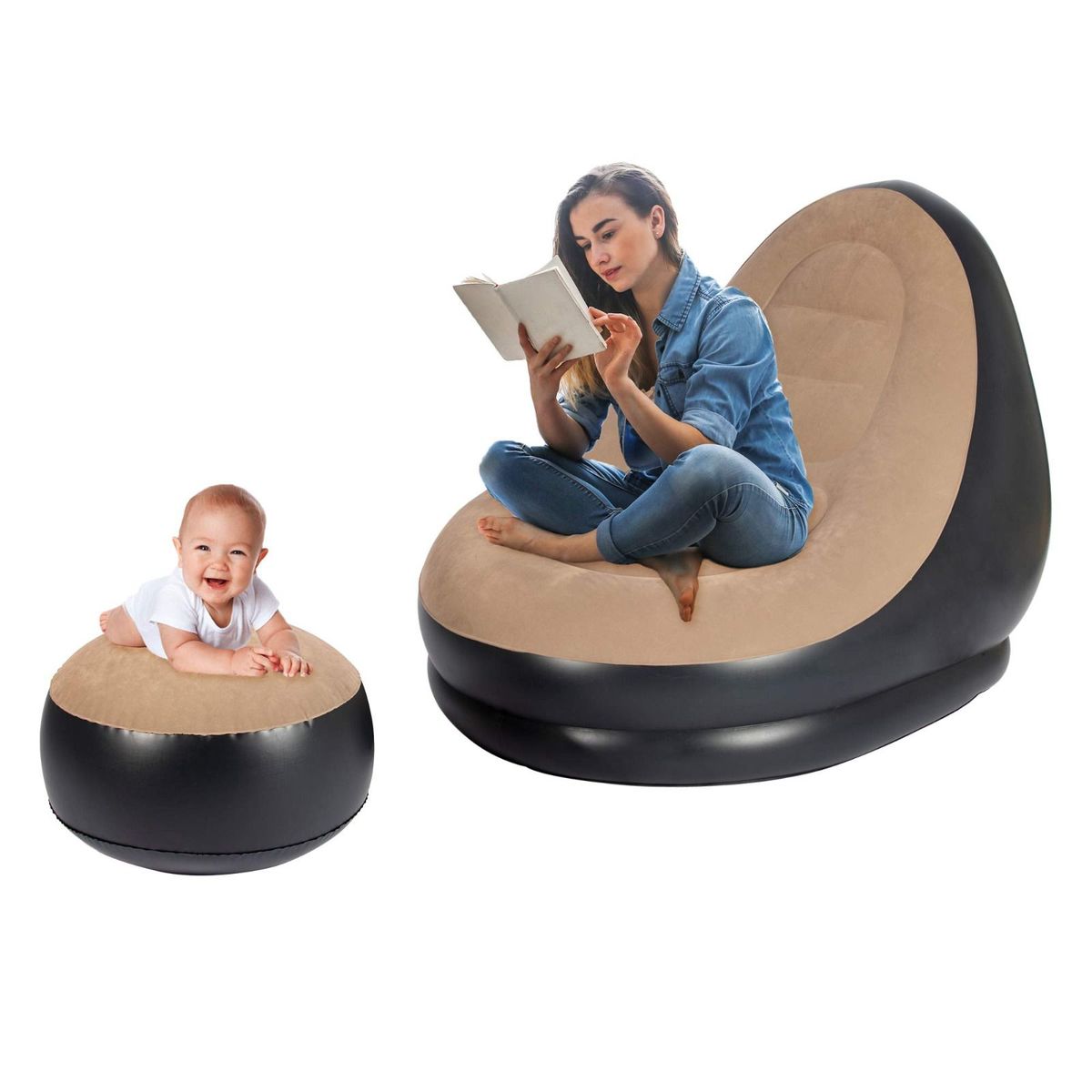 OEM - Sofá Inflable con Posapies Descanso Reposo Oficina Hogar BEIGE
