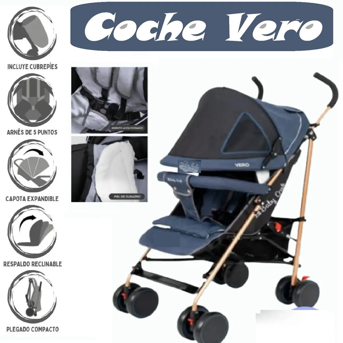 BABY HAPPY - Coche Deportivo Baston Vero Pegable - Azul