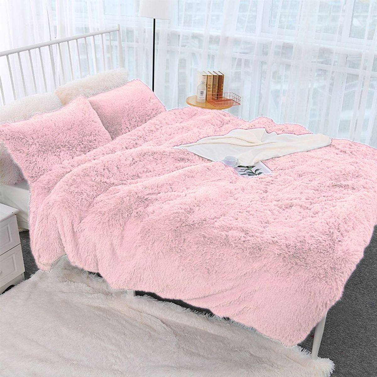 GENERICO - EDREDON KING PELUCHE PELO CORTO rosa bebe