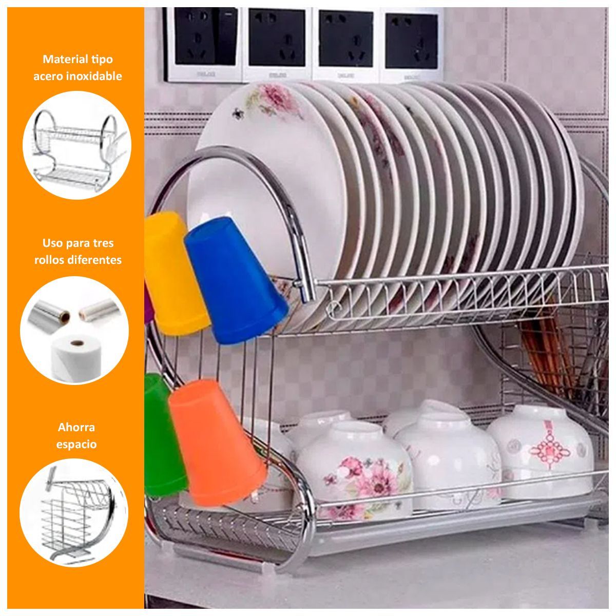 SASARU - Escurridor Organizador de Platos  Porta Papel Triple Rollo